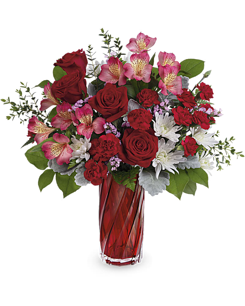 Teleflora’s Swirling Splendor-Graceful swirling flower arrangement for an elegant anniversary