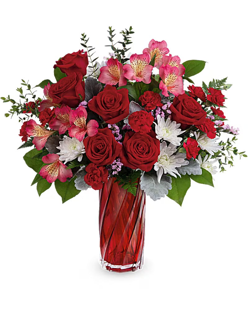 Teleflora’s Swirling Splendor-Graceful swirling flower arrangement for an elegant anniversary